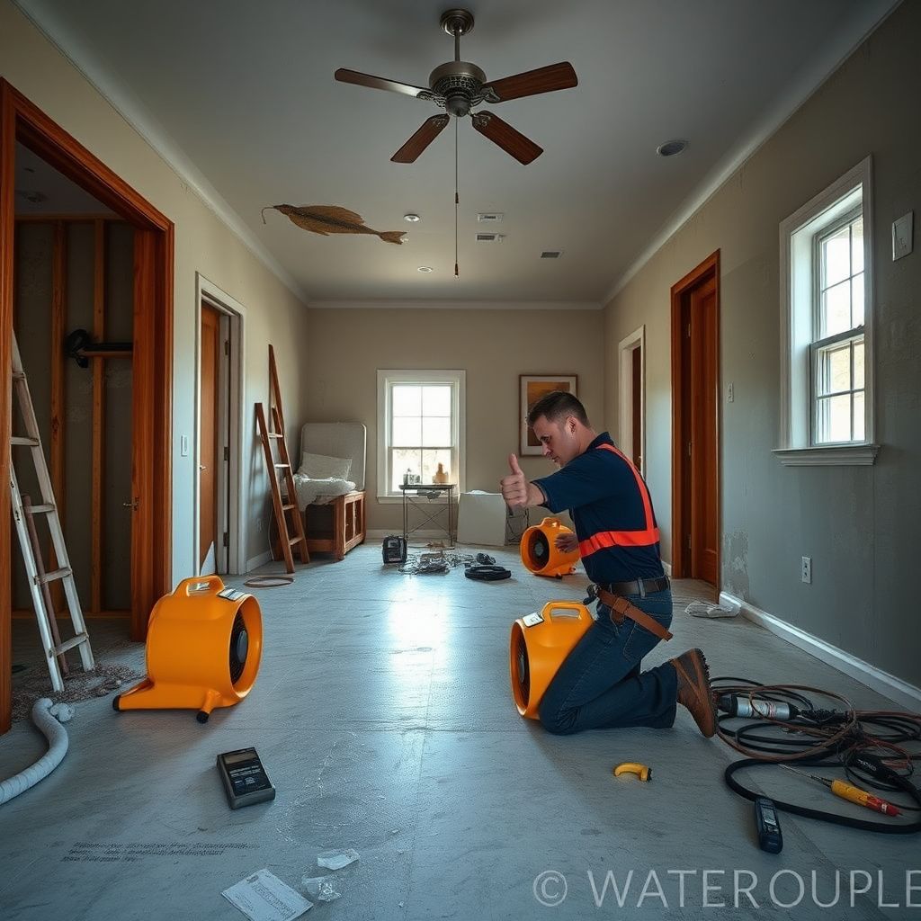 A smiling ADE Restoration technician shaking hands with a Madison homeowner in front of a well-maintained suburban house.