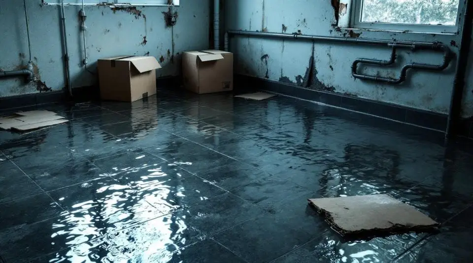 Professional restoration technician using a high-powered water extractor in a flooded residential basement in Murfreesboro.